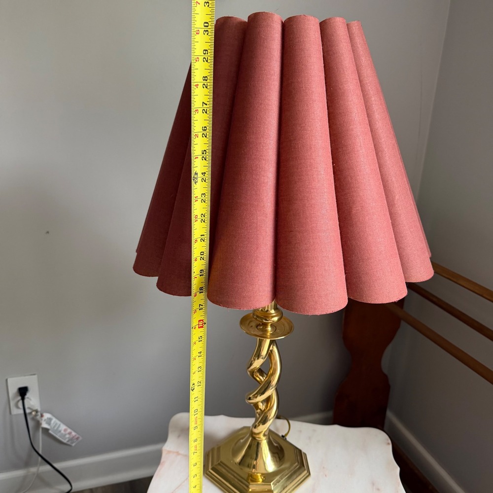 Vintage Brass Double Twist Spiral Table Lamp with Pink Accordion Pleat Shade 30" - Picture 6 of 6